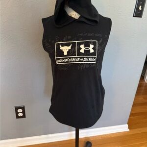 Black Sleeveless Hoodie with Graphic Design
